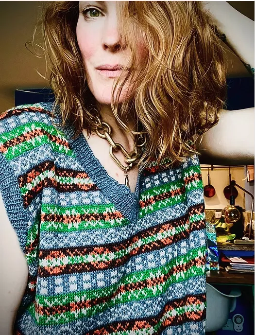 Anna Kilpatrick in a Fair Isle tank top